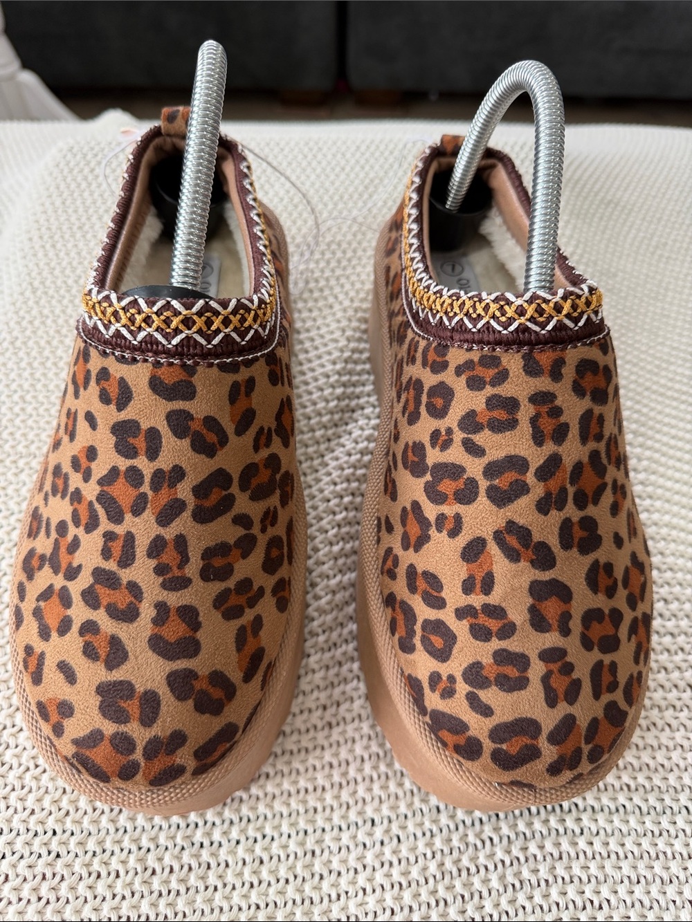 Olivia & Kate Leopard-Print Platform Mules in Tan/Brown - Picture 4 of 13